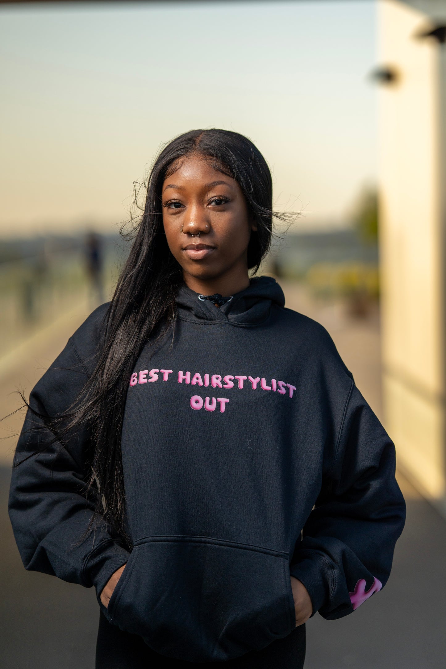 Best Hairstylist Out Pink Bubble Letter Hoodie