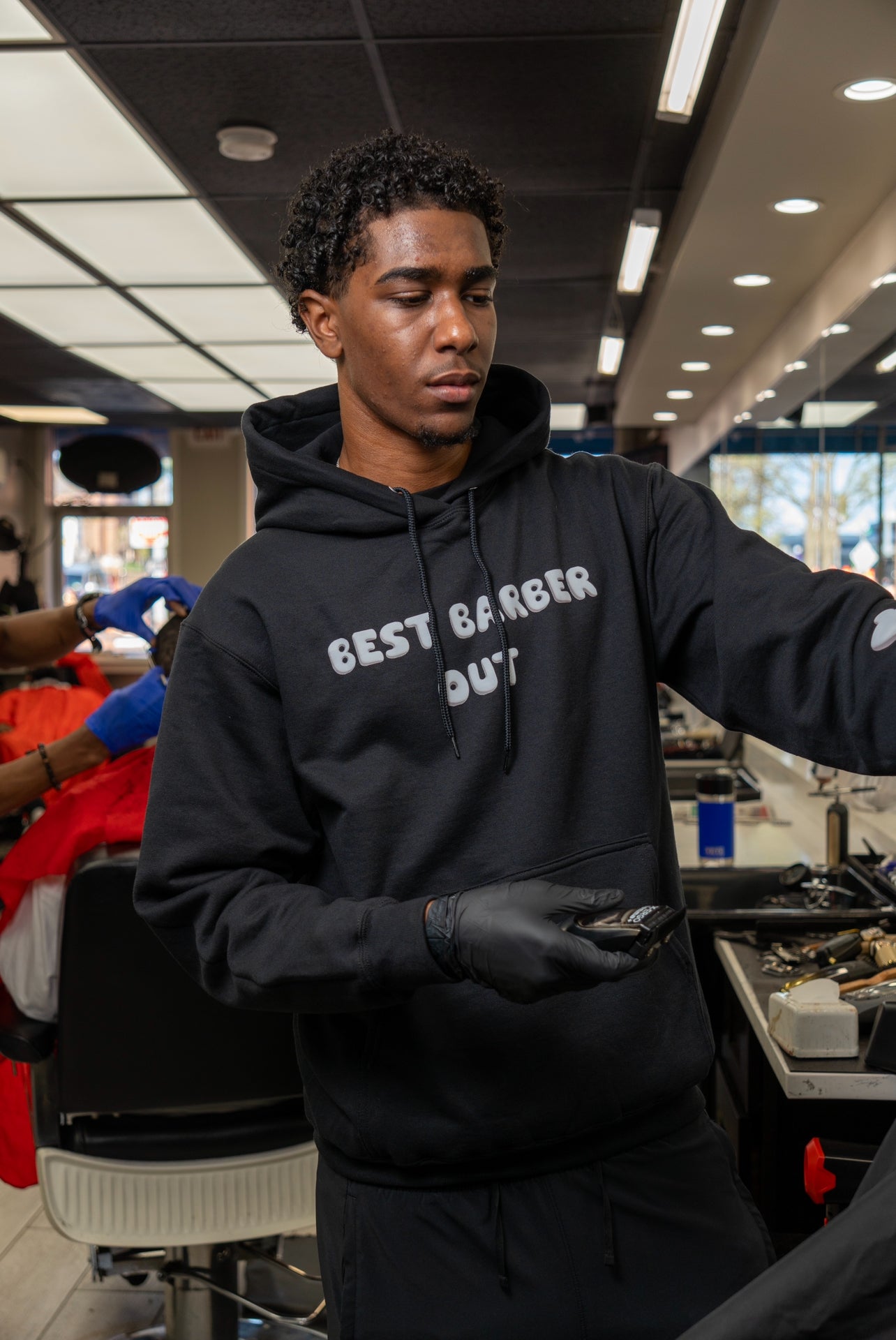 Best Barber Out White Bubble Letter Hoodie