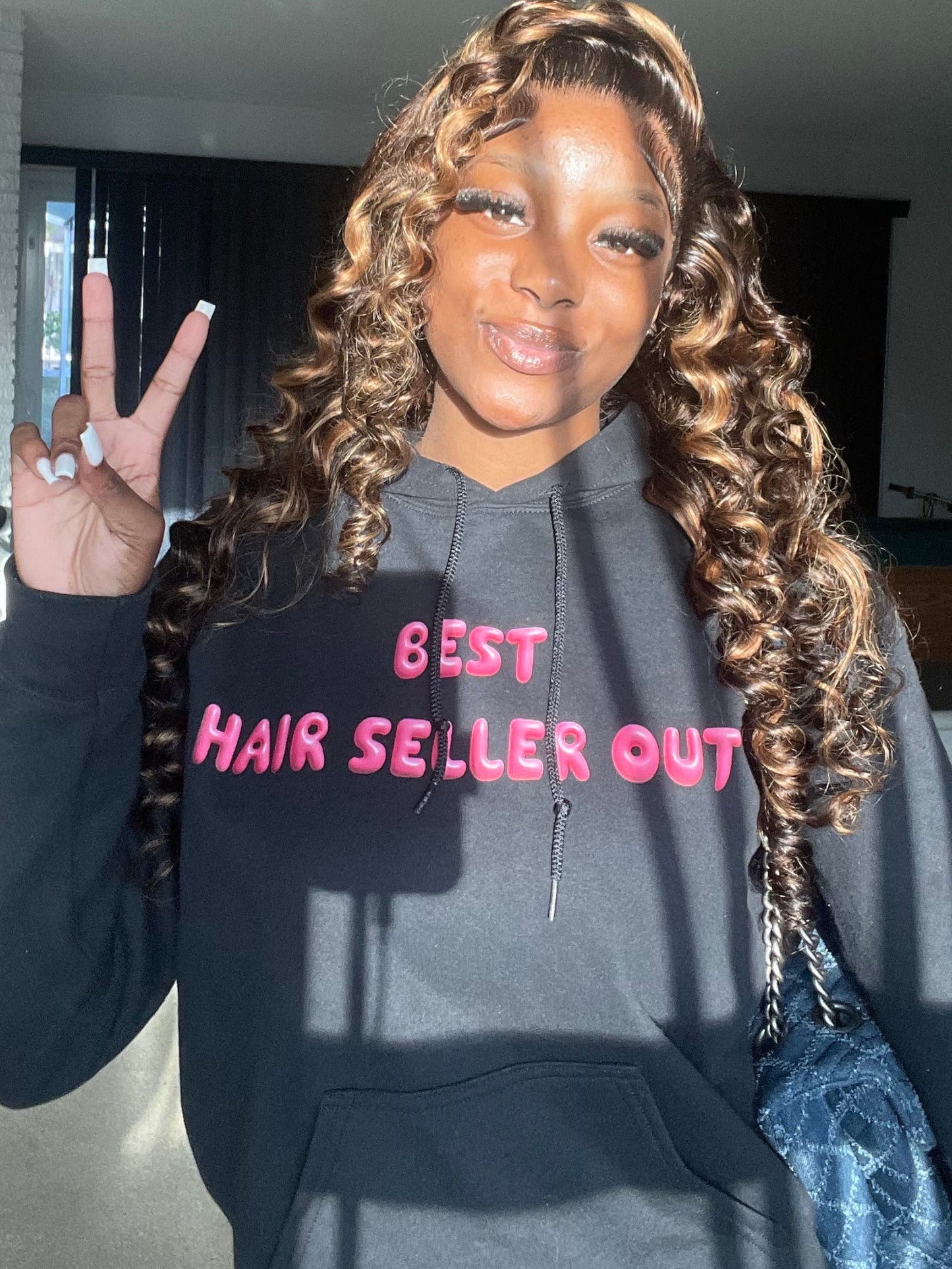 Best Hair Seller Out Pink Bubble Letter Hoodie
